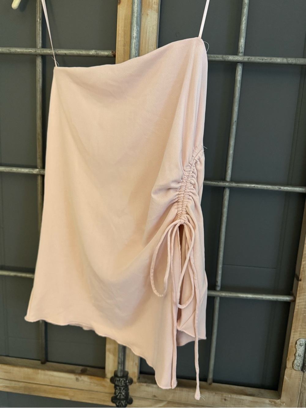 Blush Pink Ruched Side Tie blouse